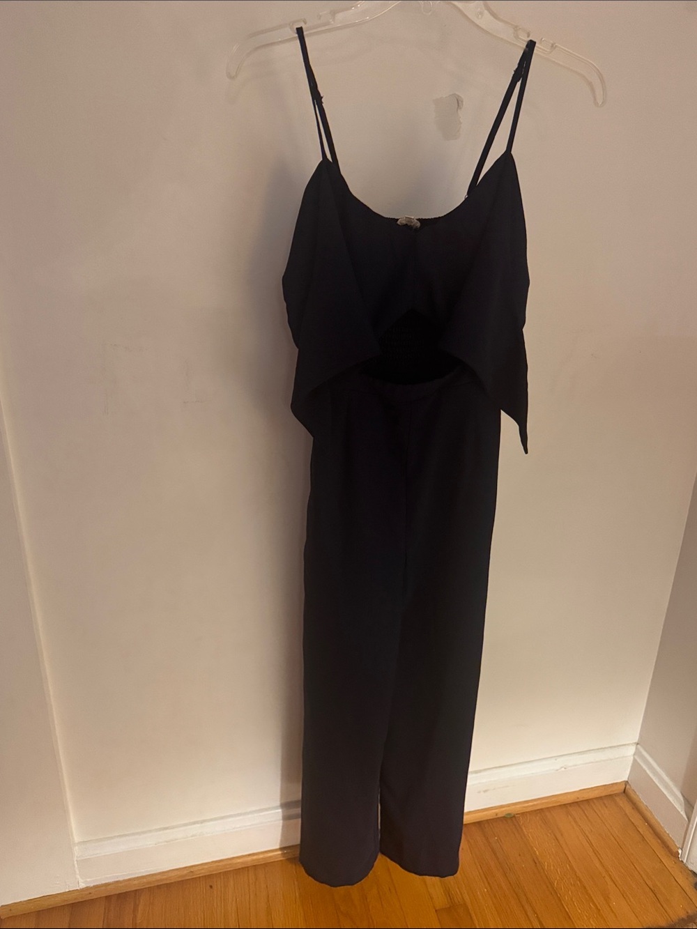 Main Strip Navy Jumpsuit - Elastic back, Open Front